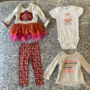18m 18 months girl Thanksgiving Fall Halloween outfit cute turkey pumpkin bundle